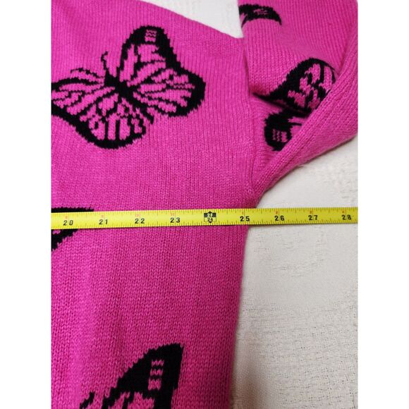 Y2K Runway Pink Butterfly Oversized Sweater Intarsia Knit Pullover Cute Sz. M - Picture 5 of 6